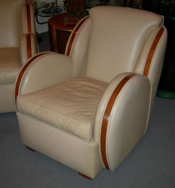 Art Deco Leather "Cloud" Sofa Set