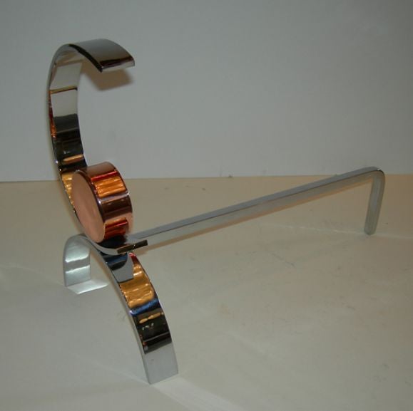 Art Deco Chrome and Copper Andirons by Chase