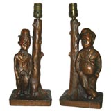 Vintage Laurel and Hardy Bronzed Table Lamps