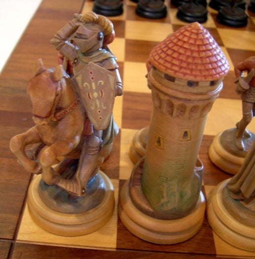Italian Anri Hand Carved Wooden Chess Set
