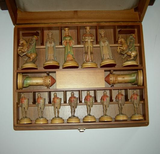 Late 20th Century Anri Hand Carved Wooden Chess Set