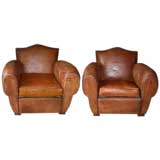 Pair of Art Deco Paris Hotel Leather Club Chairs