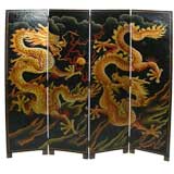Four Panel Lacquered Double Dragon Screen