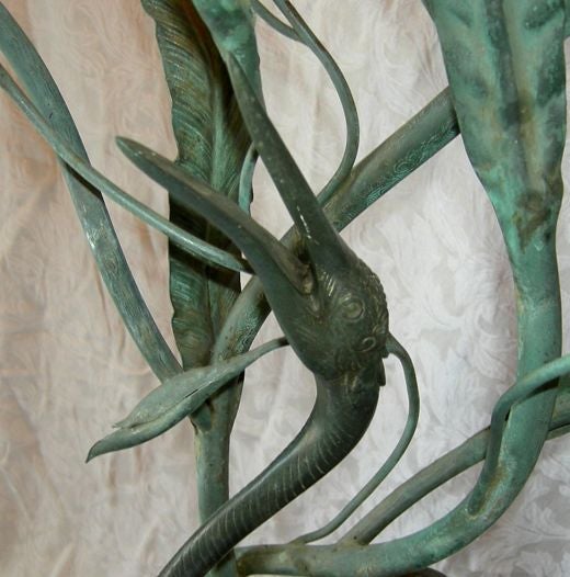 Bronze Floor Lamp with Stylized Crane