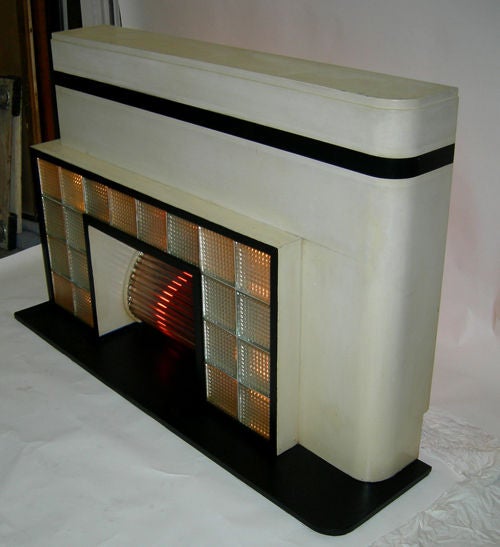 American Streamlined Lighted Art Deco Faux Fireplace
