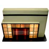 Vintage Streamlined Lighted Art Deco Faux Fireplace