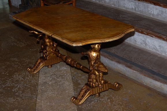 19th Century Painted Italian Carved Wood Table with Putti