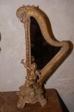 1920's French Resin Harp Shaped Mirror with Cherub