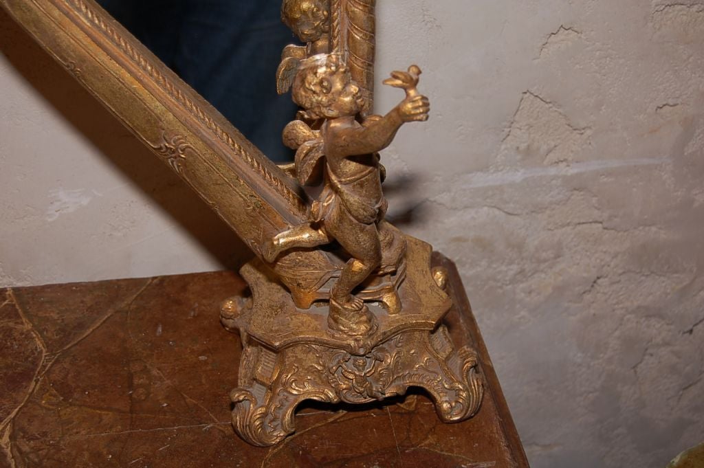 1920's Resin Harp Shaped Mirror With Cherub ( two available )<br />
24''h x 12''w