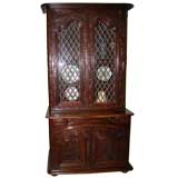 18th century French walnut buffet deux corps with leaded glass