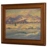 1920's American oil on wood winter scene signed H.F. Pratts