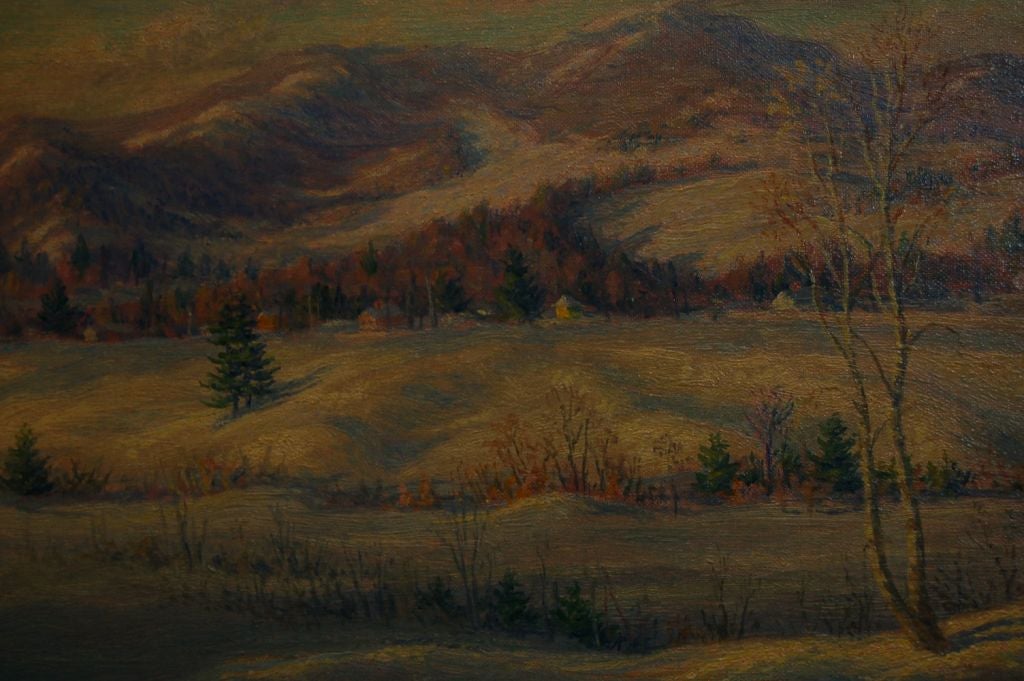 1920's American oil on wood winter scene signed H.F. Pratts