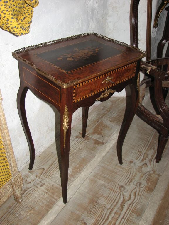 19th Century French Marquetry with Brass Gallery