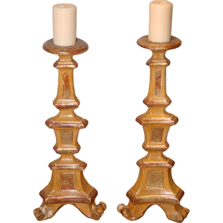 Pair 19th C. French Gold Dore Altar Candlesticks at 1stDibs