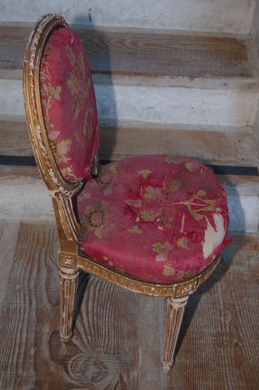 18th century slipper chair signed A. Damon and Bertaux Paris (Two available).
Measures: 33" H x 16" W x 16" D x 17" H seat.