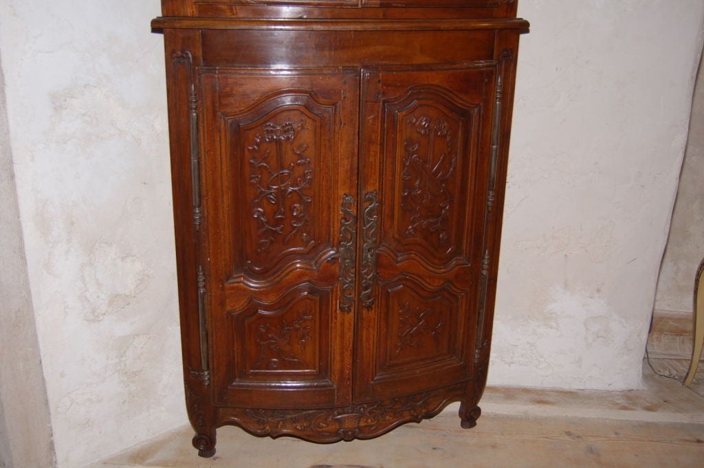 French Walnut Corner Unit 18th C. Bottom and 19th C. Top