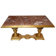 Antique Table 19th Century Italian Coffee Table with Marble Top