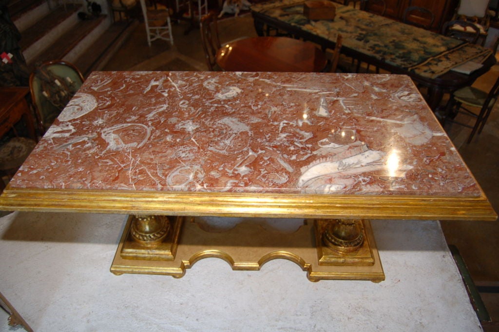 Neoclassical Table 19th Century Italian Coffee Table with Marble Top