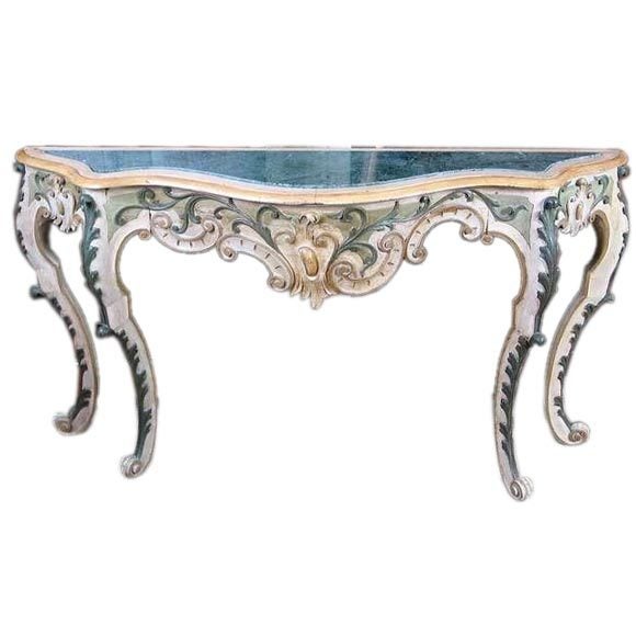 Late 19th Century Painted Sculptured Wood Italian Console 