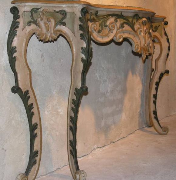 Late 19th century painted wood Italian console with marble insert marble good condition (not original paint).