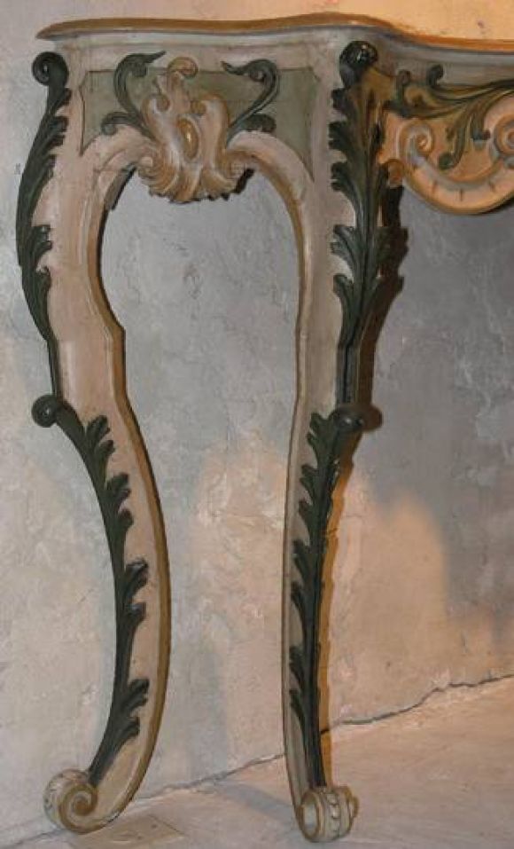 Rococo Late 19th Century Painted Sculptured Wood Italian Console 