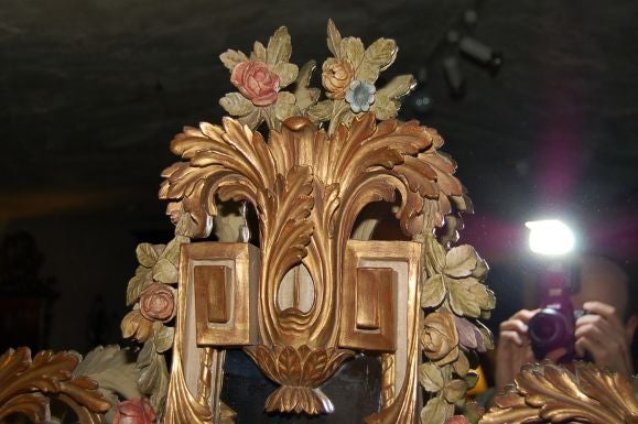 Baroque 19th Century  Polychrome Italian Carved Wood Mirror