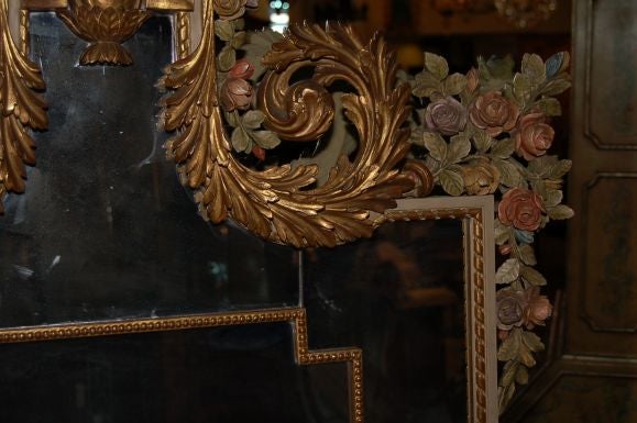 19th Century  Polychrome Italian Carved Wood Mirror In Excellent Condition In San Francisco, CA