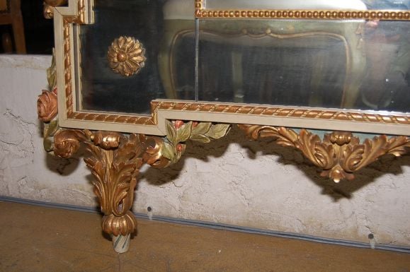 19th Century  Polychrome Italian Carved Wood Mirror 1