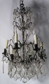 Reproduction French Iron And Crystal Chandelier
