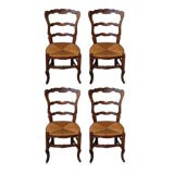 Set Of 4 Early 1900
s  Ladder-back Chairs Rush Seats