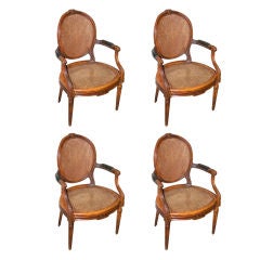 Set Of Four 18th C. French Caned Arm Chairs
