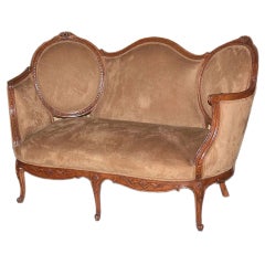 19th C. Carved Wood Settee in Ultra Suede