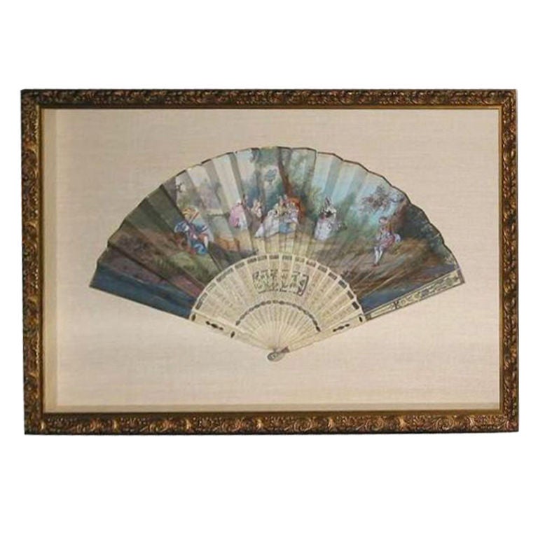 19th century French fan hand-painted in a custom frame.