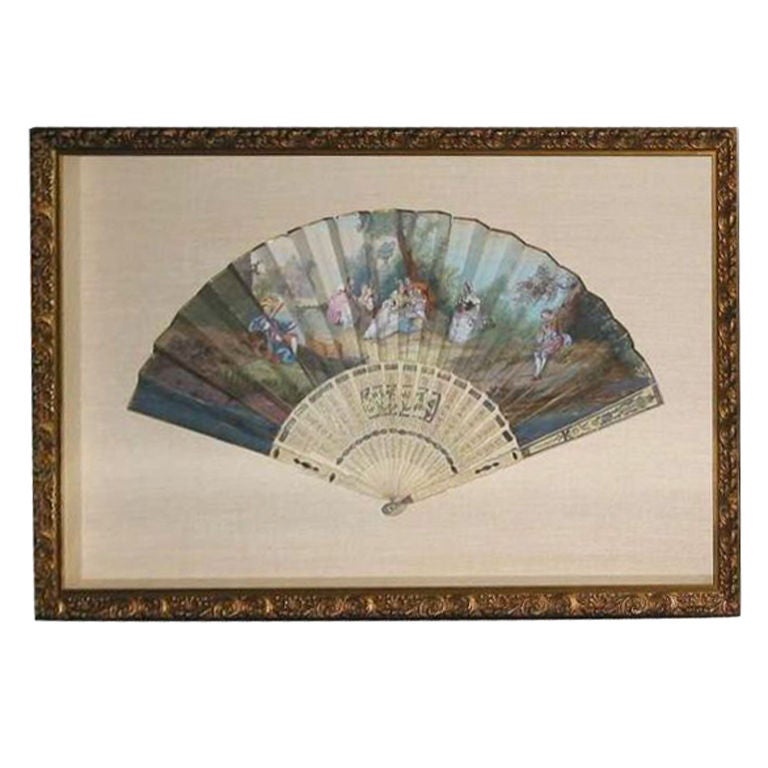 19th Century French Fan Hand-Painted in a Custom Frame