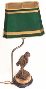 19th Century Bronze French Figurine Made Into Lamp With Shade