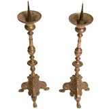 Pair 19th Century Silver Over Brass Church Candlesticks