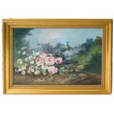 19th Century Floral Still Life Painting in Landscape Listed Artist DuBois