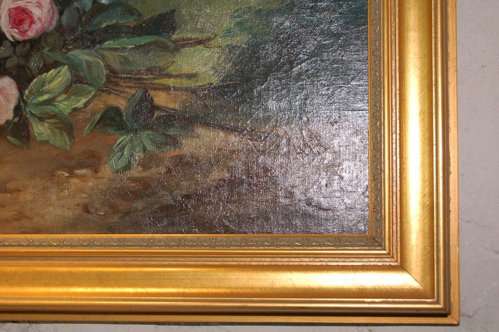 Rococo 19th Century Floral Still Life Painting in Landscape Listed Artist DuBois