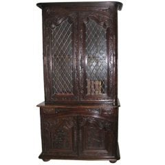 18th C. French Walnut Buffet Deux Corps with Leaded Glass