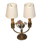Boudoir-Lampe mit Porzellanblumen aus den frühen 1900er Jahren