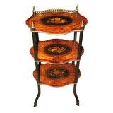 19th C. French 3 Tiered Table with Marquetry