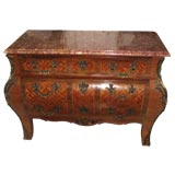 19th Century French Parquetry Bombay Marble Top Commode