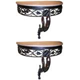 Pair of Demi-lune Iron and Travertine Console Tables 8