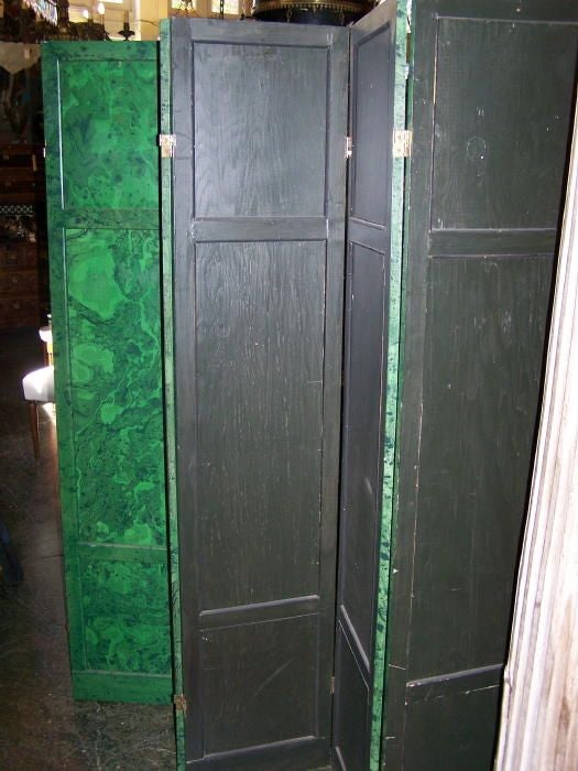 Hand-Painted Six Panel Hand Painted Faux Malachite Screen For Sale