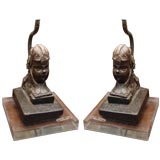 Pair of Carved Heads Mounted as Lamps