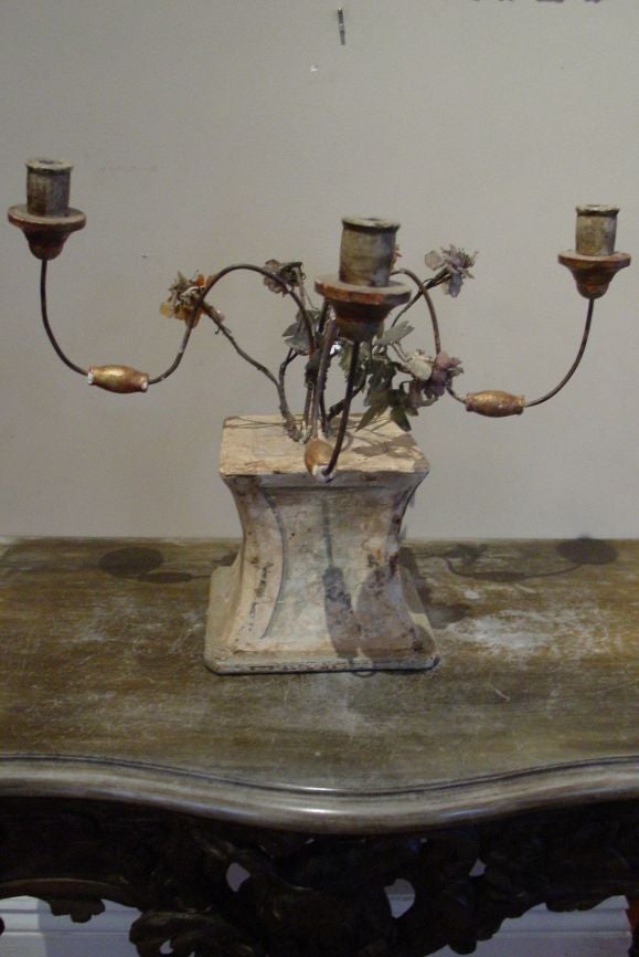 Pair of Faux Marbre Three Light Girandoles