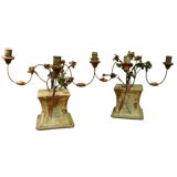 Pair of Faux Marbre Three Light Girandoles