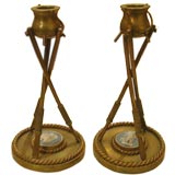 PAIR OF ENGLISH WEDGE WOOD BRASS CANDLESTICK