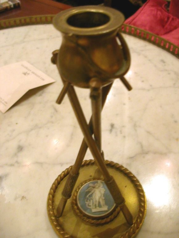 PAIR OF ENGLISH WEDGE WOOD BRASS CANDLESTICK