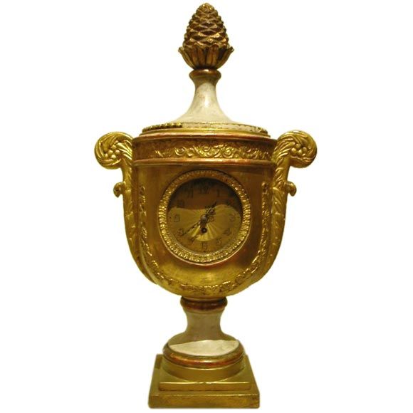 Continental Neoclassic Painted Parcel-gilt Urn Clock For Sale
